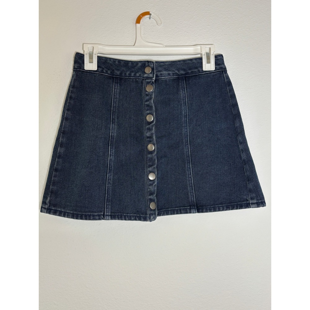 John Galt Brandy Melville Dark Wash Denim Button Front Mini Skirt Size 26 Indigo